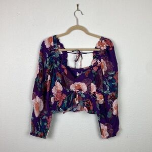 NWT Band of the Free | Purple Ivory Puff Sleeve V Neck Crop Top M